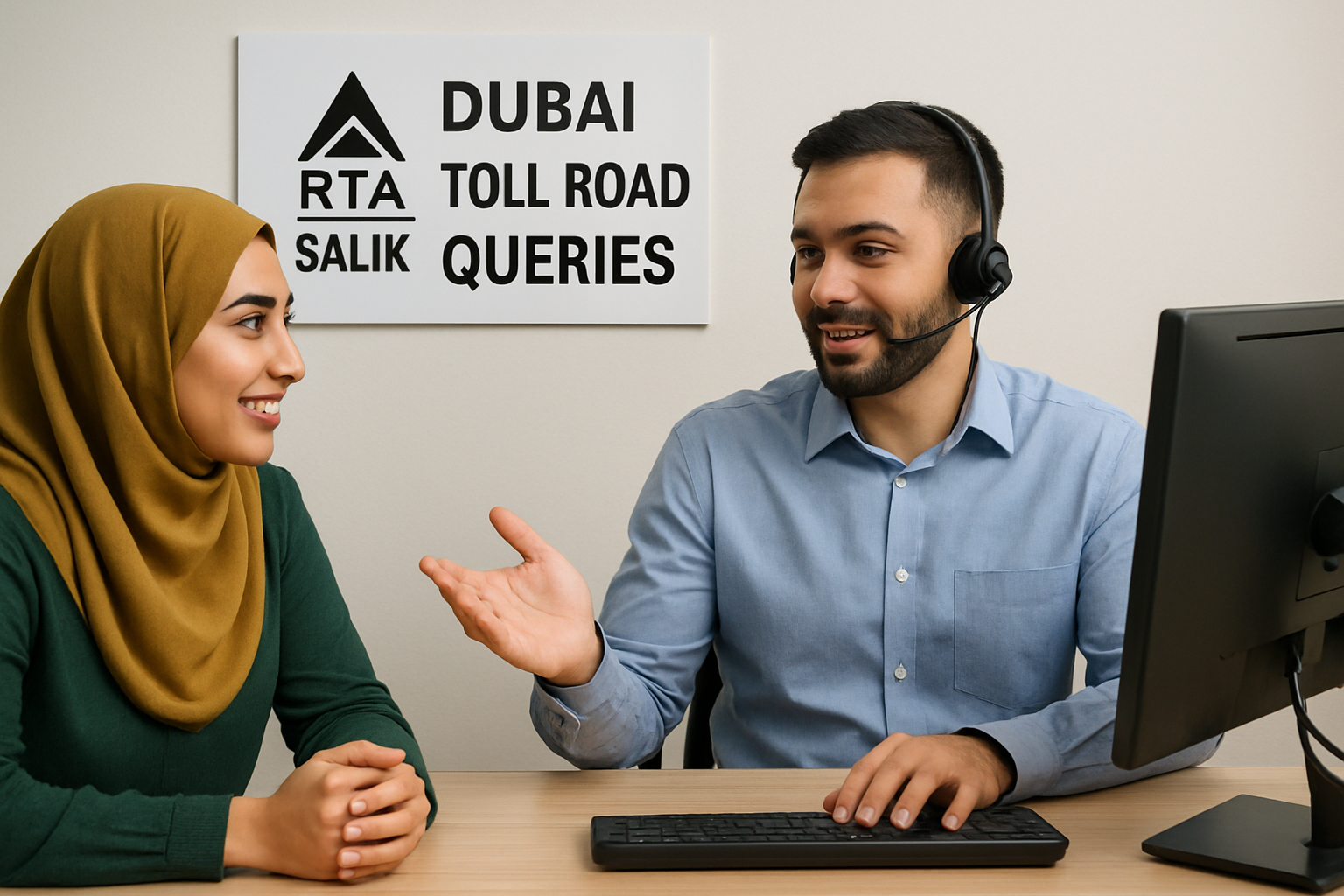 Customer support assisting with Dubai toll road queries